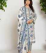  blue and off white cotton pakistani style kurta dupatta set