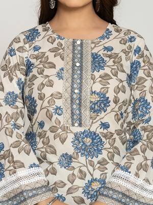  blue and off white cotton pakistani style kurta dupatta set 4