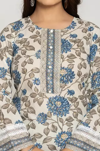 blue and off white cotton pakistani style kurta dupatta set