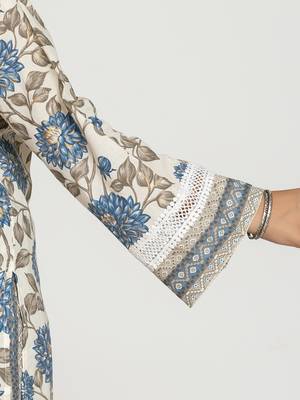  blue and off white cotton pakistani style kurta dupatta set 5