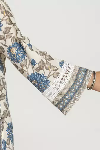  blue and off white cotton pakistani style kurta dupatta set