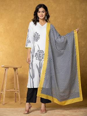  white and black linen kurta dupatta pant set 1