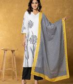  white and black linen kurta dupatta pant set