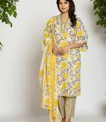  yellow and off white cotton pakistani style kurta dupatta set
