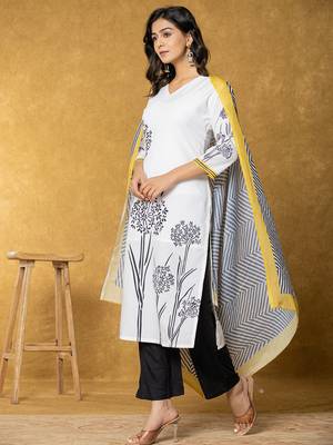  white and black linen kurta dupatta pant set 2