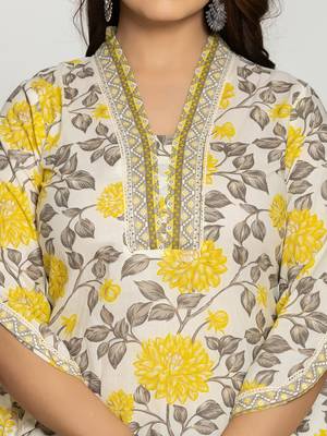  yellow and off white cotton pakistani style kurta dupatta set 4