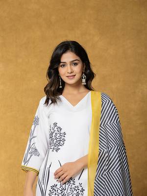  white and black linen kurta dupatta pant set 5