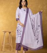  lavender and white linen kurta dupatta pant set