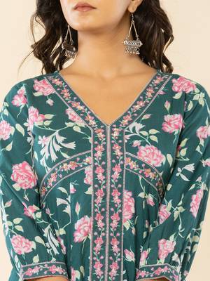  cotton green sequins work anarkali kurta dupatta set 4