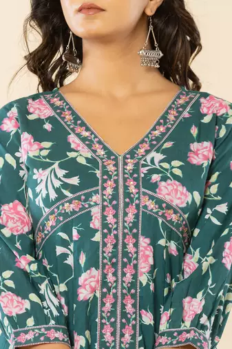  cotton green sequins work anarkali kurta dupatta set