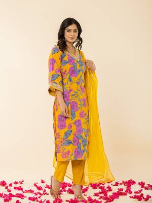  cotton mustard kurta pant dupatta set 2