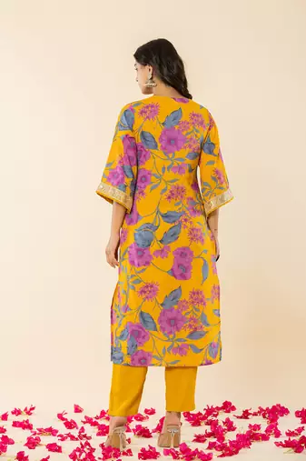  cotton mustard kurta pant dupatta set