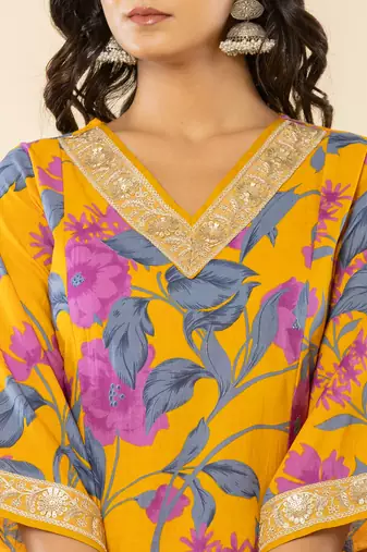  cotton mustard kurta pant dupatta set