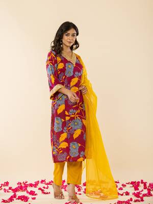  cotton burgundy kurta pant dupatta set 2