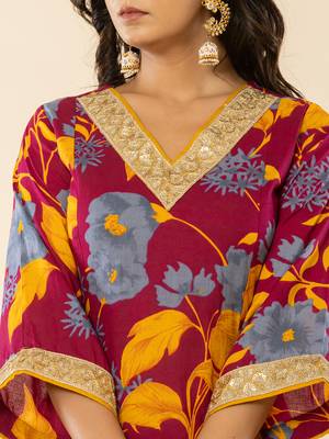  cotton burgundy kurta pant dupatta set 4