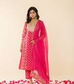  pink cotton embroidered anarkali kurta dupatta set