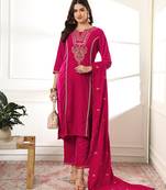  velvet pink kurta dupatta set with embroidery