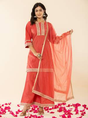 silk kurta dupatta set with flared bottom and embroidery 1