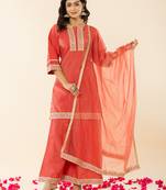  silk kurta dupatta set with flared bottom and embroidery