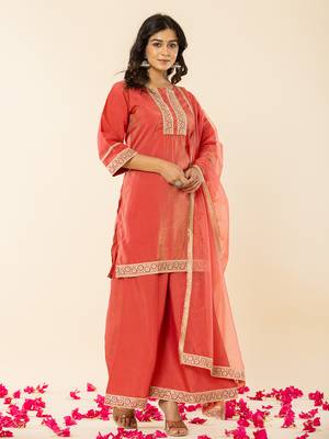 silk kurta dupatta set with flared bottom and embroidery 2