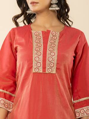  silk kurta dupatta set with flared bottom and embroidery 4