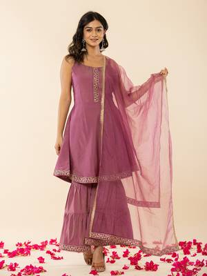  purple roman silk kurta dupatta set 1