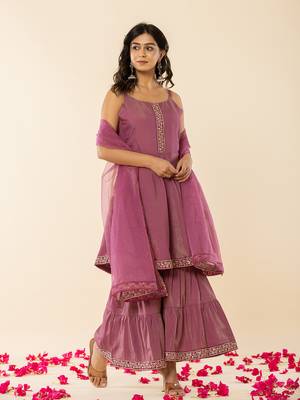  purple roman silk kurta dupatta set 2