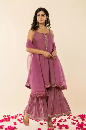  purple roman silk kurta dupatta set