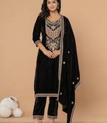  black velvet embroidered a have  dupatta set