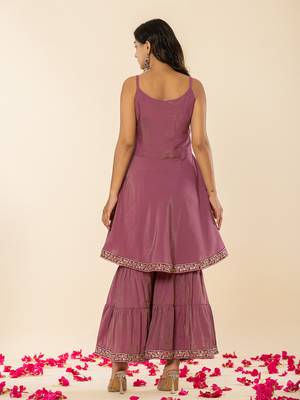  purple roman silk kurta dupatta set 3