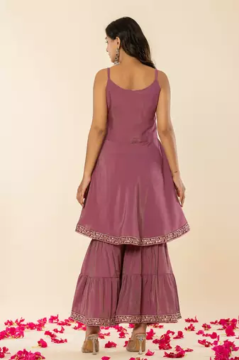  purple roman silk kurta dupatta set