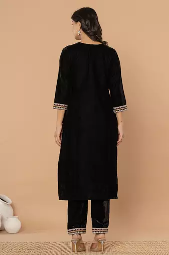  black velvet embroidered a have  dupatta set