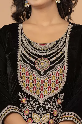  black velvet embroidered a have  dupatta set