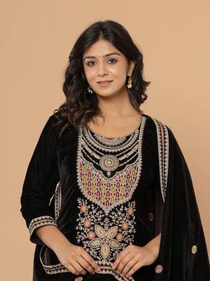  black velvet embroidered a have  dupatta set 5