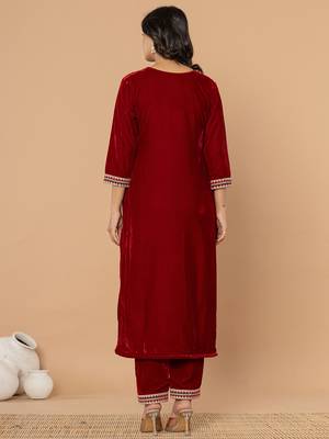  maroon velvet embroidered a have  dupatta set 3