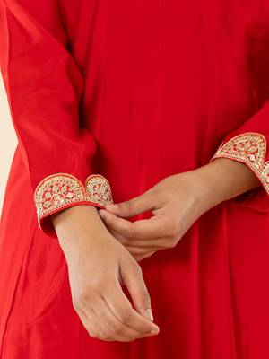  red silk blend anarkali kurta dupatta set 5