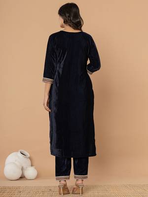  navy blue velvet embroidered a have  dupatta set 3