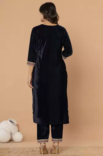  navy blue velvet embroidered a have  dupatta set