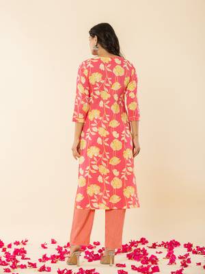  pink cotton sequins work straight kurta dupatta pant set 3