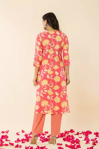  pink cotton sequins work straight kurta dupatta pant set