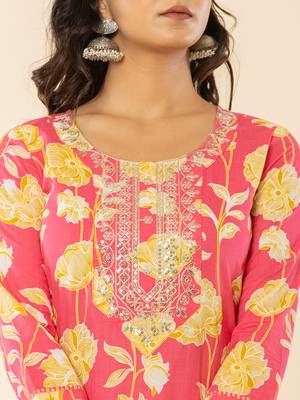  pink cotton sequins work straight kurta dupatta pant set 4
