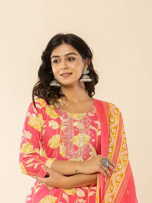  pink cotton sequins work straight kurta dupatta pant set 5