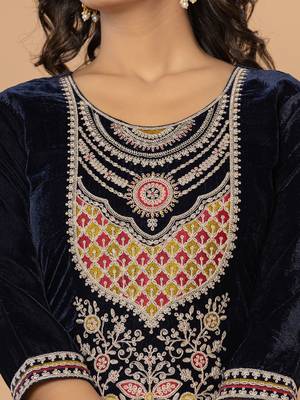 navy blue velvet embroidered a have  dupatta set 4