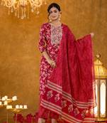  burgundy cotton dori embroidery straight kurta dupatta pant set