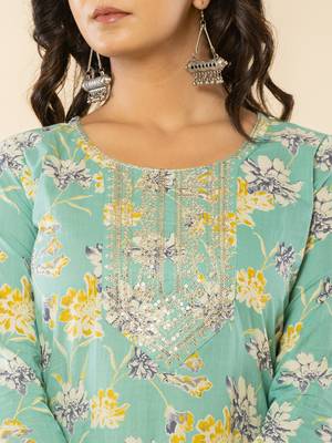  sea green cotton dori embroidery straight kurta dupatta pant set 4