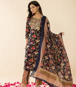  navy blue cotton dori embroidery kurta dupatta set
