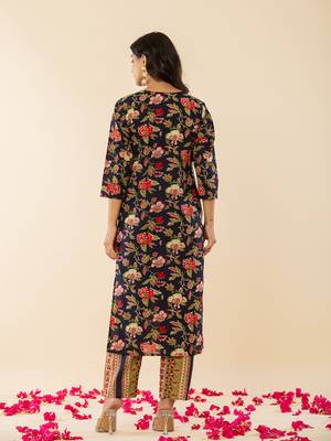  navy blue cotton dori embroidery kurta dupatta set 3