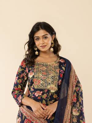  navy blue cotton dori embroidery kurta dupatta set 5