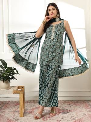  cotton green kurta palazzo set 1