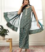  cotton green kurta palazzo set